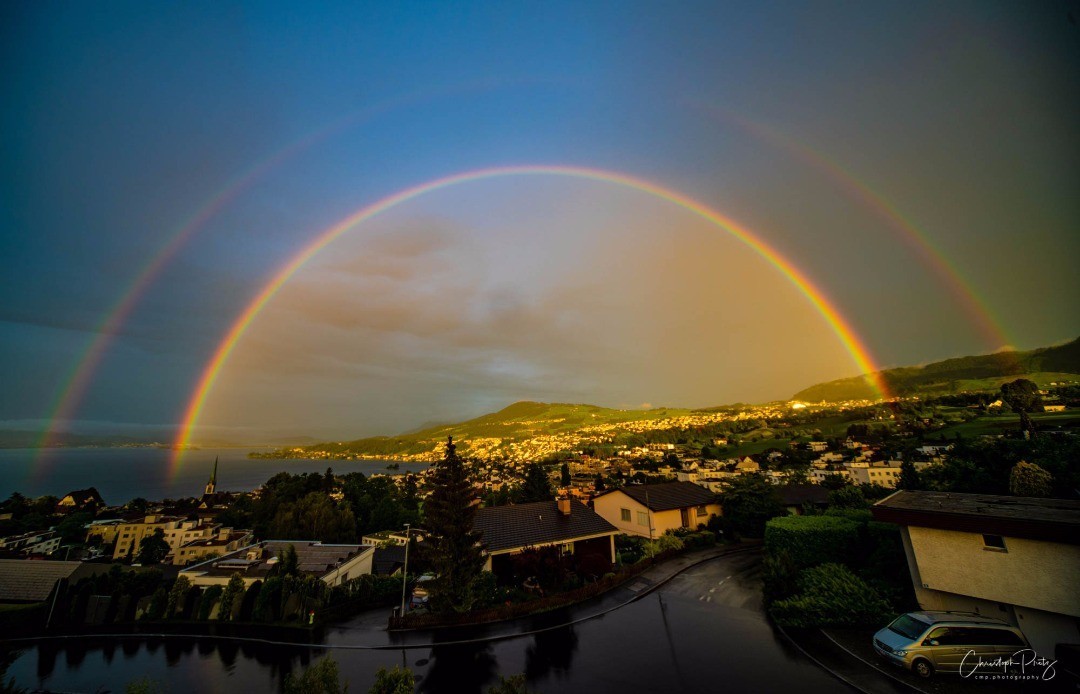 Somewhere over the rainbow...
Yesterdays double arc.

We live a little outside of Zurich and one of my before Corona time goals was already to show the beauty of the landscape over here. Now that we should not go too far away from home let's have a series of pictures from our balcony. I like the lake :-)
.
.